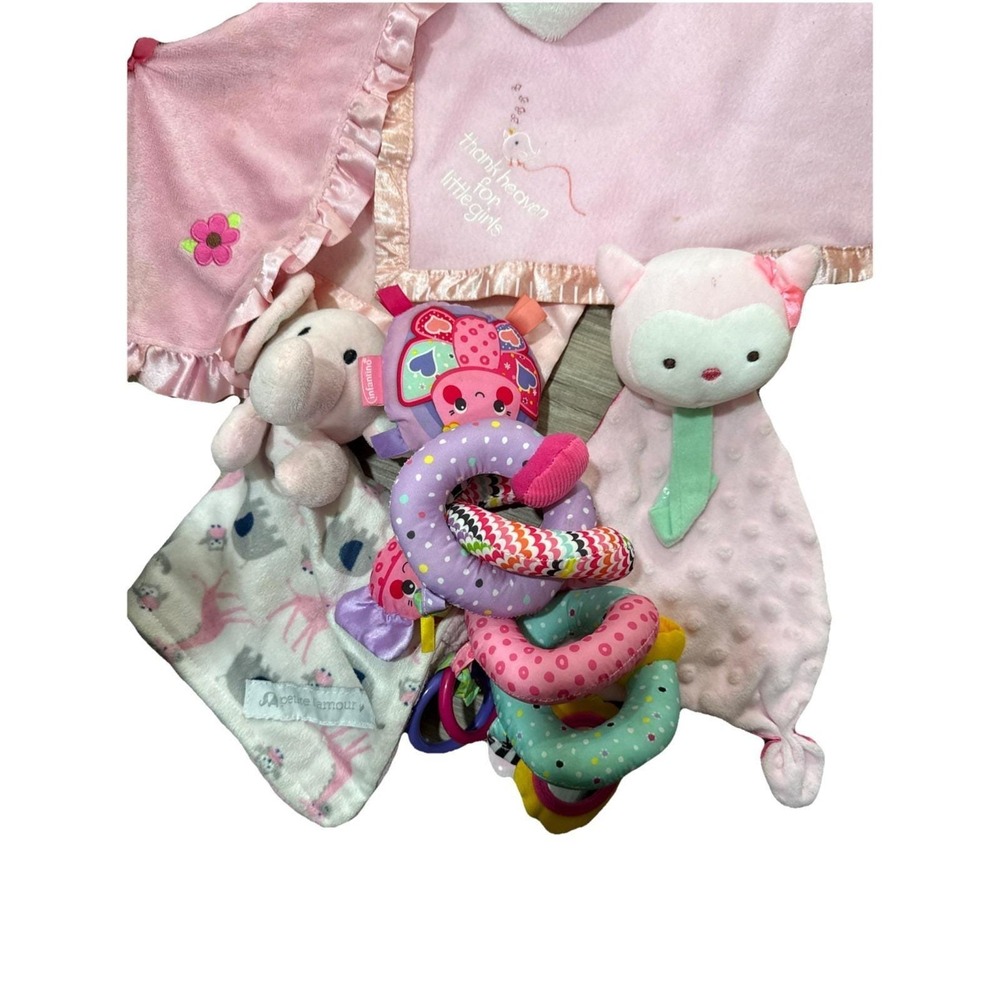 Baby Lovey Lot Blanket Rattle First Snuggie Bunnies Bears Elephant Monkey Pinks - Picture 4 of 9